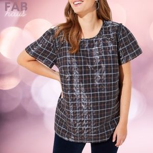 Loft Tops | Shimmer Plaid Ruffle Trim Top